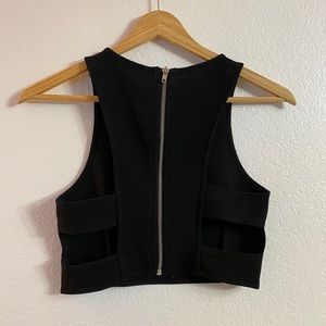 Black strapped cutout zip-back crop top